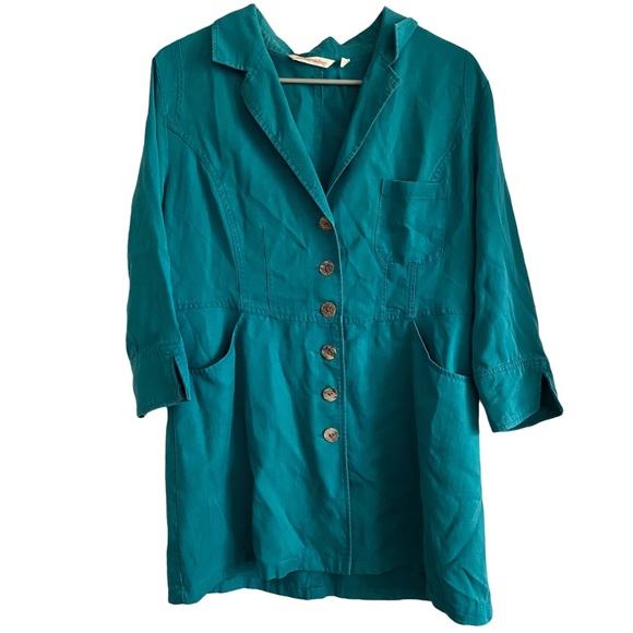 Soft Surroundings Marcie Teal Button Down Shirt Tunic Tencol Women’s Size Medium - Picture 2 of 6